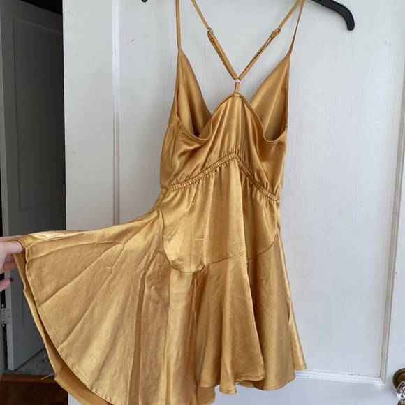 Selfie Leslie Belted Satin Cowl Neck Dress - Mustard - Picture 7 of 14